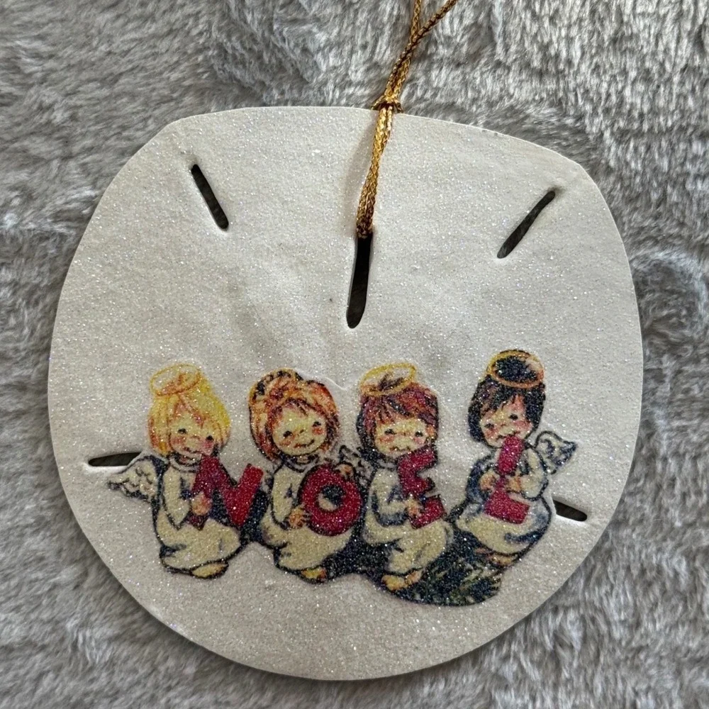 NOEL Angels Glitter‎ Sand Dollar Ornament – Handmade Coastal Christmas Decor
